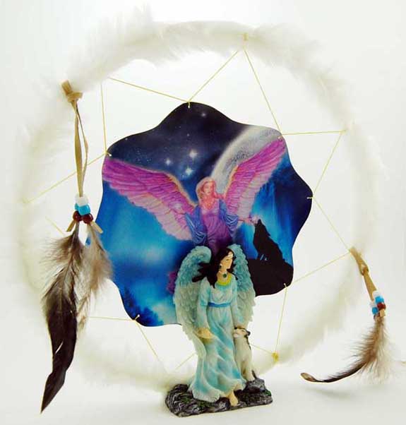 Dream Catcher With Resin Angel On Base 12 Inch