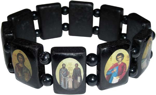 Bracelet Wooden Icon With Saints Black 4pcs