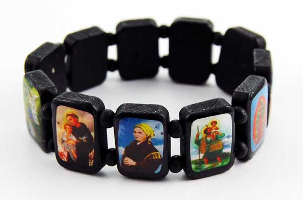 Bracelet Icon Rectangle Shapes Black With Mary And Saints