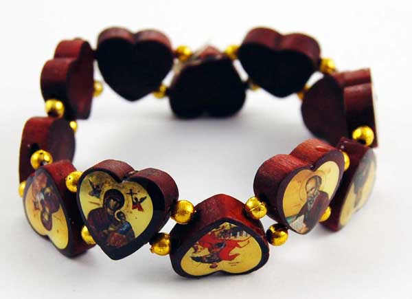 Bracelet Icon Wooden Hearts With Pictures Of Saints