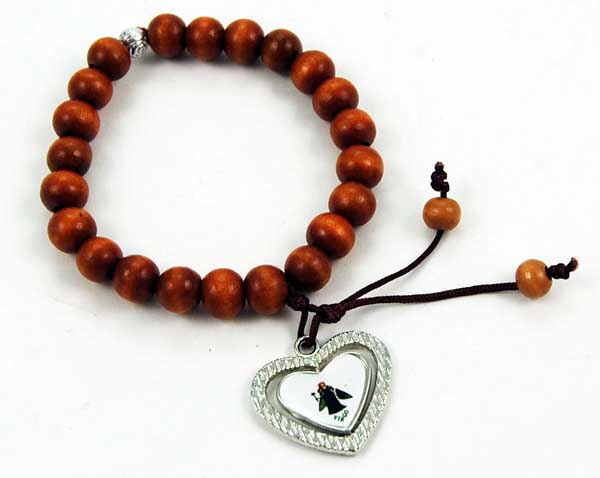 Bracelet Wooden Plain With Angel On Heart