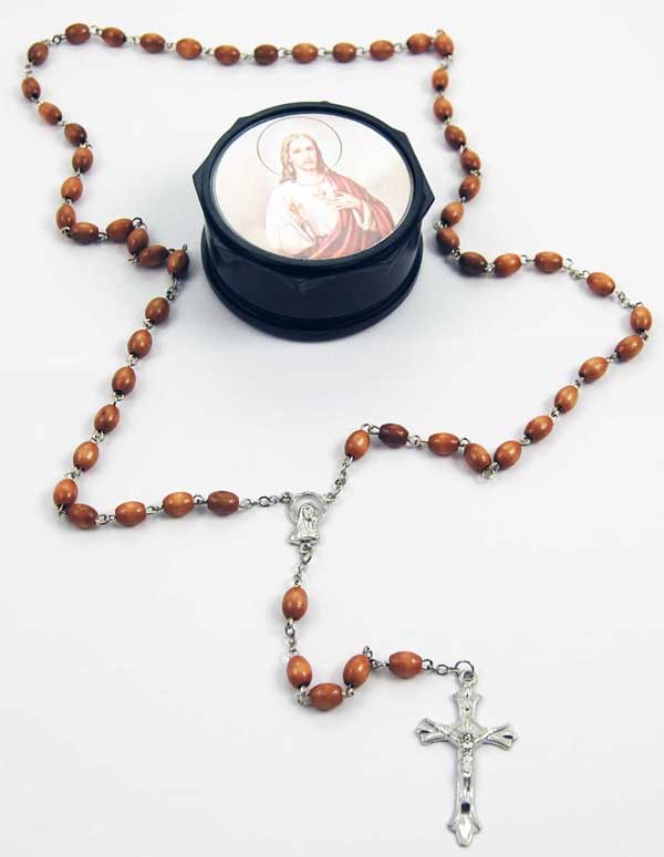 Rosary With Wooden Oval Beads In Gift Box
