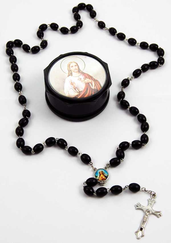 Rosary With Black Beads In Gift Box