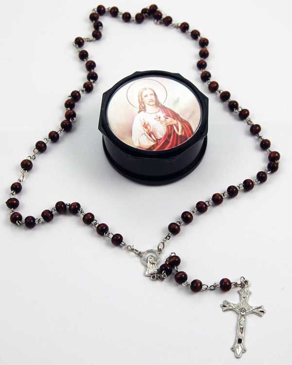 Rosary With Brown Beads In Gift Box