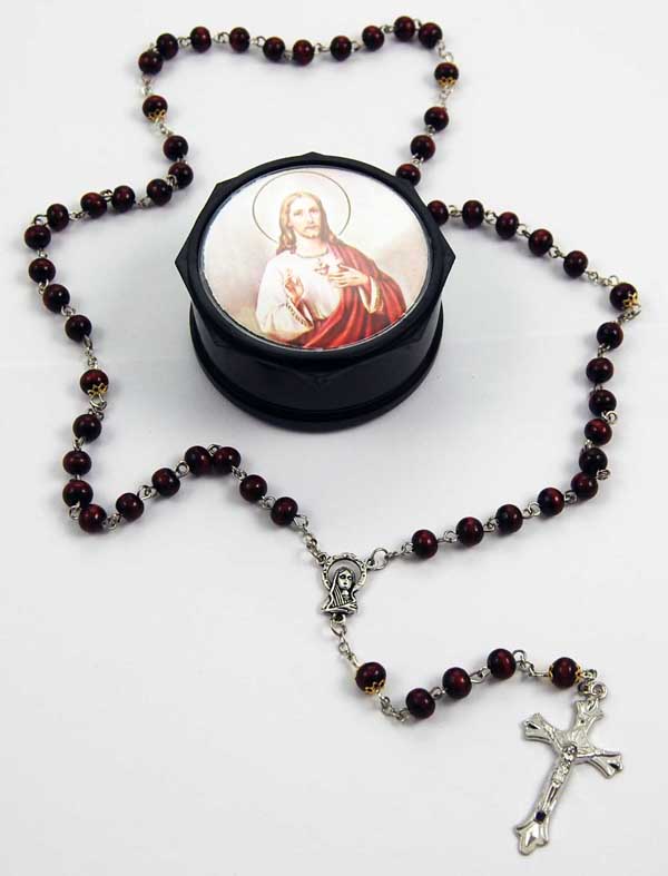 Rosary With Red Beads In Gift Box