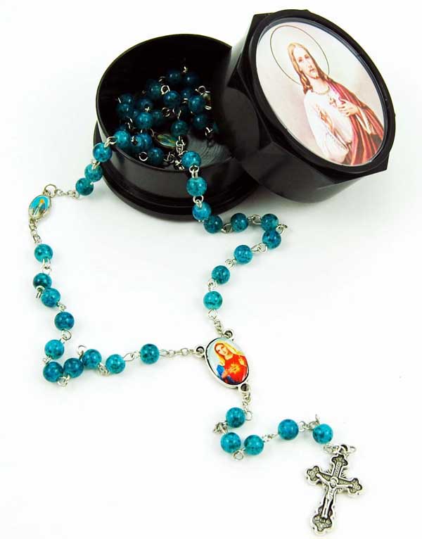 Rosary With Marble Style Beads In Gift Box