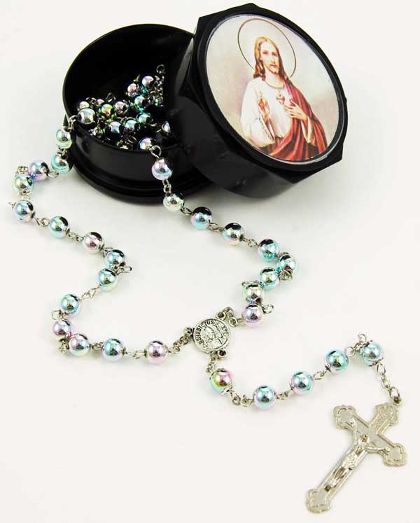 Rosary With Rainbow Circlce Beads In Gift Box