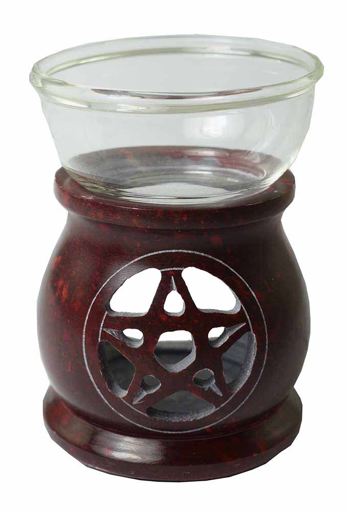 Oilburner Soapstone Pentagram  Red 3.5 Inch