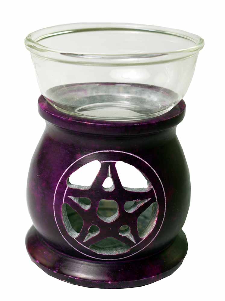 Oilburner Soapstone Pentagram  Purple 3.5 Inch