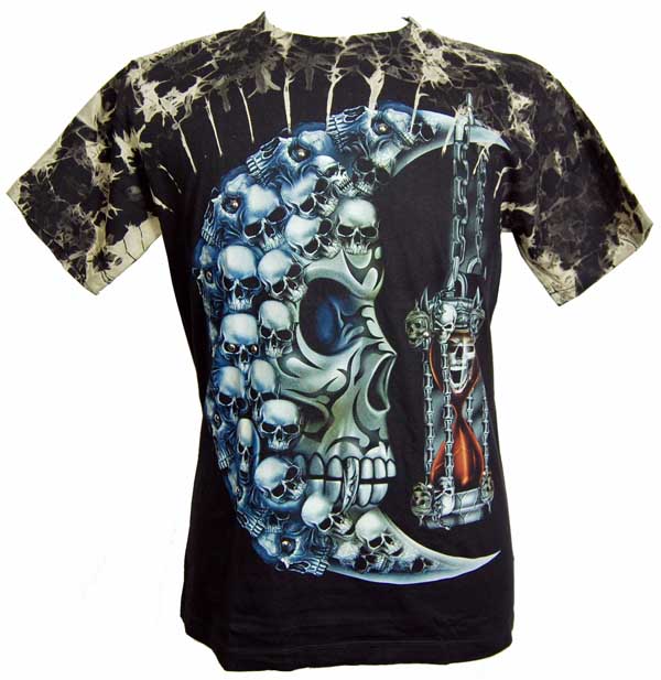 T-Shirt Medium Skull Moon Print On Front And Back With Rivets