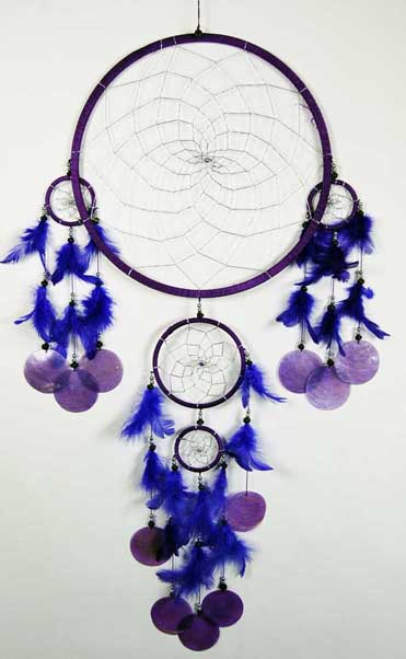 Dream Catcher Nylon With Feathers And Discs Purple 12dm