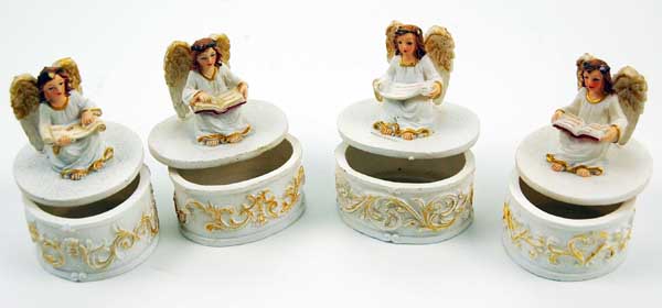 Angel Sitting On Box Reading Set Of 4 H6.5xw5.5cm