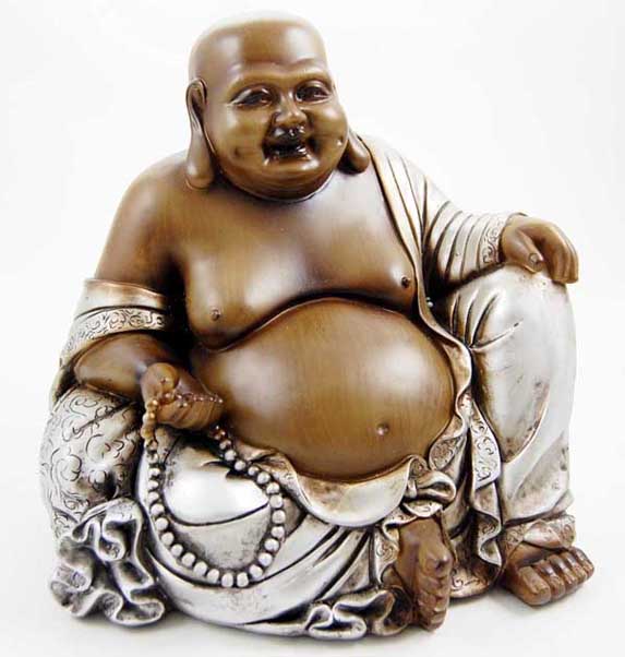Buddha Happy With Beads Sitting H21cm