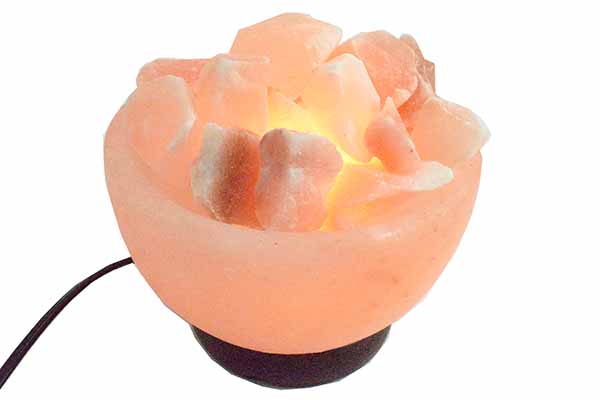 Salt Lamp Bowl With Chunks Of Salt Inside With 4 Inch Wooden Bas