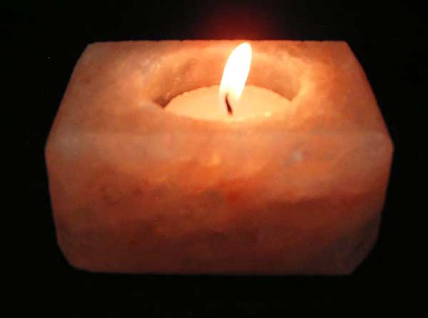 T-Light Holder 1 Hole Rock Salt Rectangular 3x2 Inch
