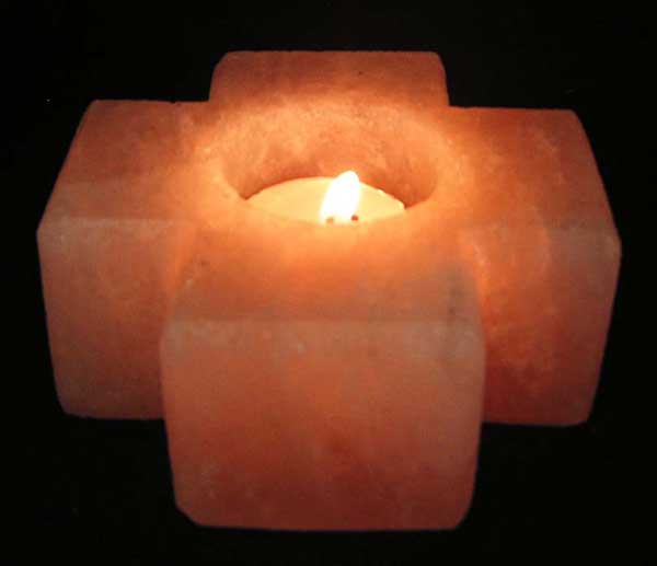 T-Light Holder Rock Salt Cross Shape H5xw10cm