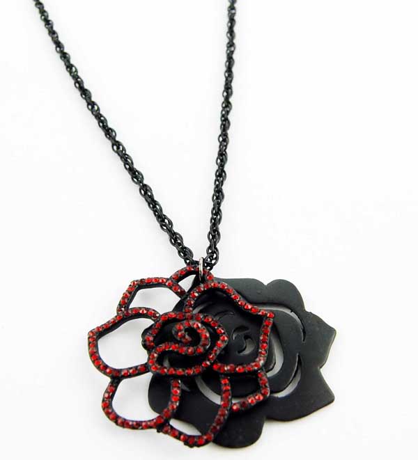 Necklace Black With Red Flower