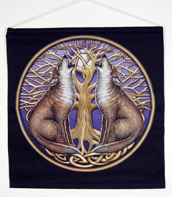 Wall Hanging Moon Gazing Wolves. Design By Lisa Parker