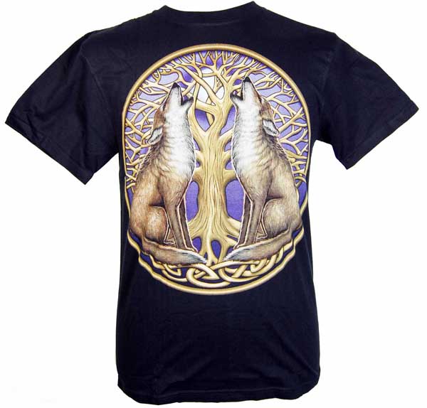 T-Shirt Small Moon Gazing Wolves. Design By Lisa Parker