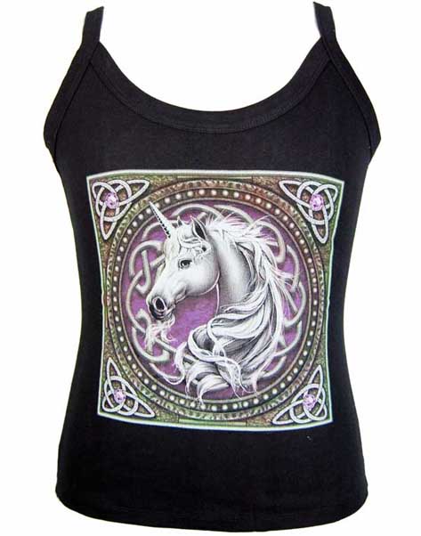 T-Shirt Medium With Straps Celtic Unicorn Purple. Design By Lisa