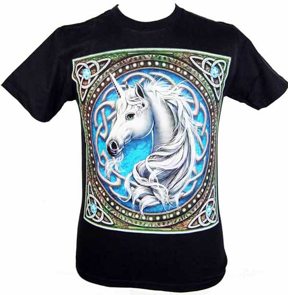 T-Shirt Medium Celtic Unicorn Blue. Design By Lisa Parker