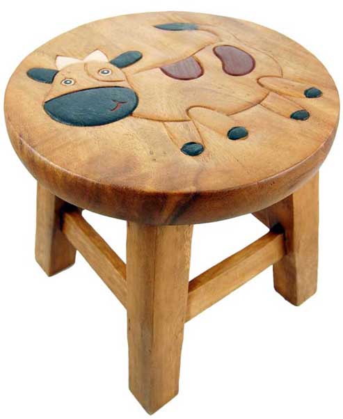 Stool For Child Wooden With Cow