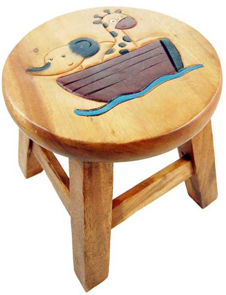 Stool For Child Wooden Elephant And Giraffe In Boat