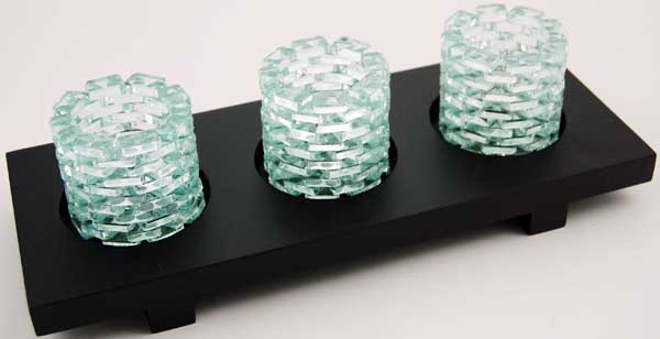 T-Light Holder Triple Glass On Black Stand