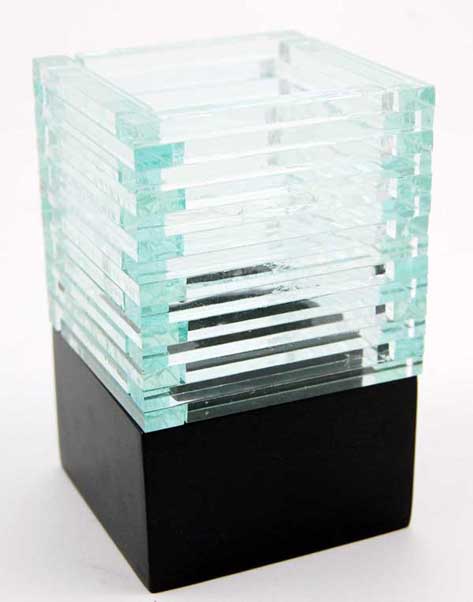 T-Light Holder Square Glass On Black Stand