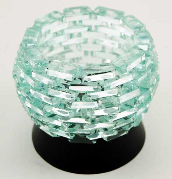 T-Light Holder Circular Glass On Black Stand