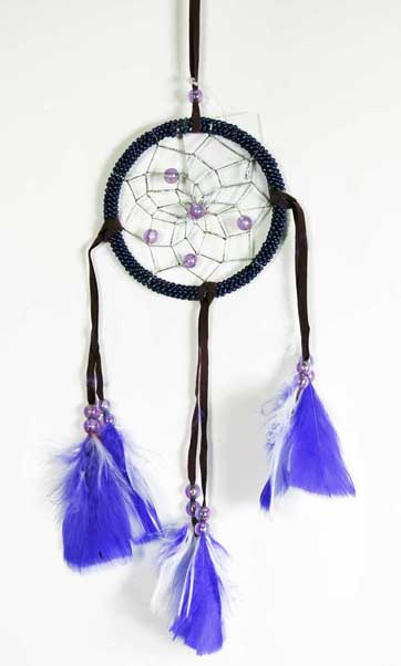 Dream Catcher With Feathers Purple 3.5 Inch