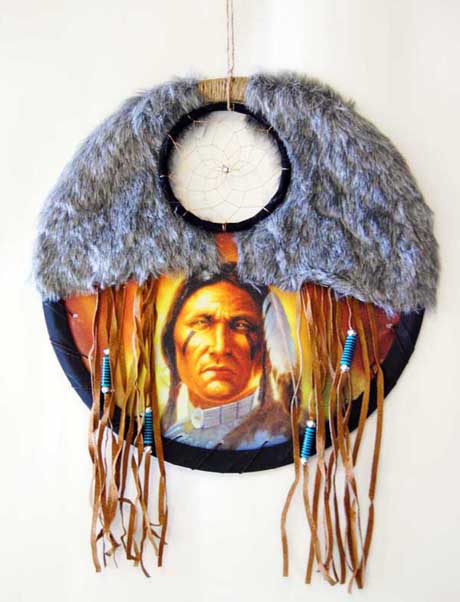 Dream Catcher With Dark Brown Fur And Tassles Indian Man Picture