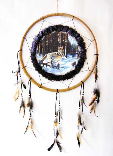 Dream Catcher Wolf In Snowy Forest 20 Inch