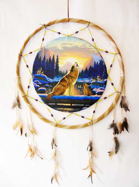 Dream Catcher Wolf Howling In Forest 26 Inch