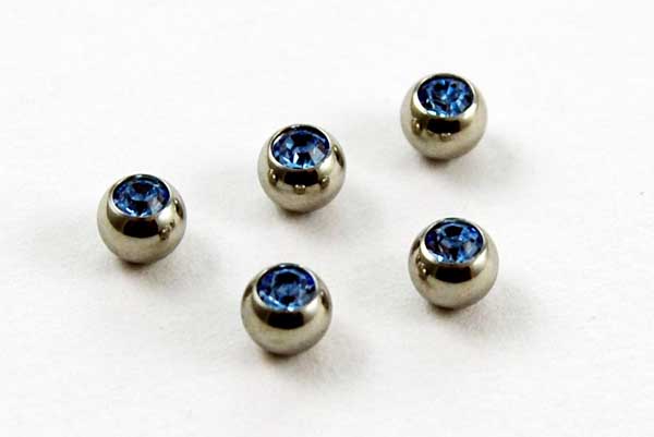 Body Piercing Jewelled Balls 1.2x4mm Aqua Marine Stones 5pcs