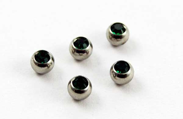 Body Piercing Jewelled Balls 1.2x4mm Emerald Stones 5pcs