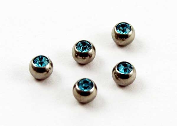 Body Piercing Jewelled Balls 1.6x4mm Aqua Stones 5pcs