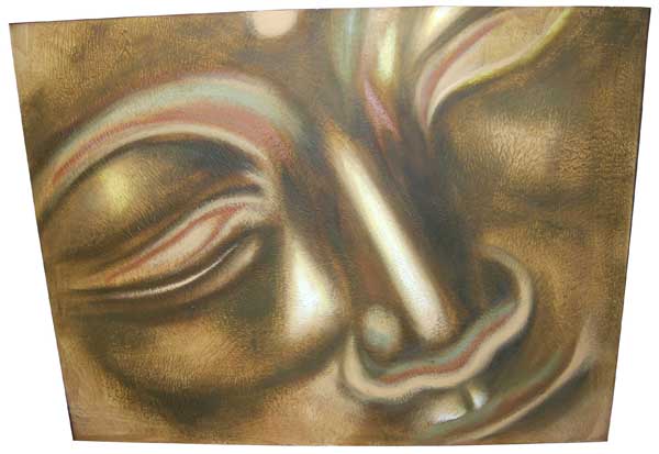 Frame Buddha Face Gold Colour Hand-Painted On Canvas 90X120X3cm