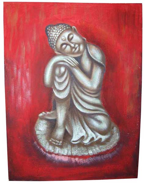 Frame Buddha On Red Background Hand-Painted On Canvas 90X120X3cm