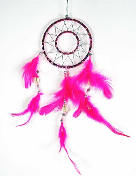 Dream Catcher Pink With Feathers 9cm 5092