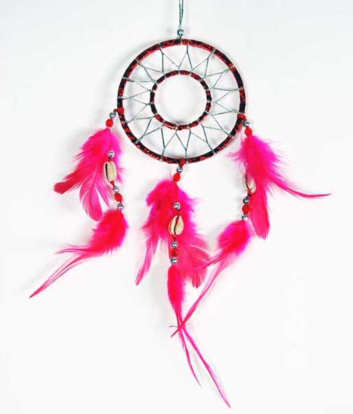 Dream Catcher Red With Feathers 9cm 5092