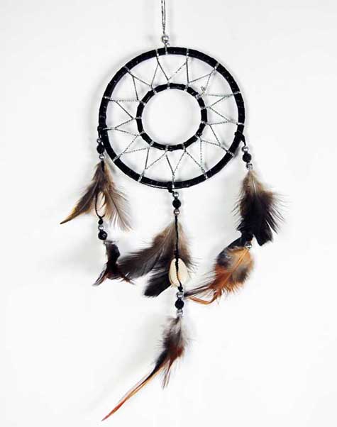 Dream Catcher Black With Feathers 9cm 5092