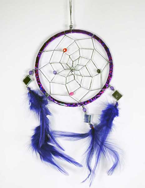 Dream Catcher Purple With Mirrors And Feathers 12cm 5093