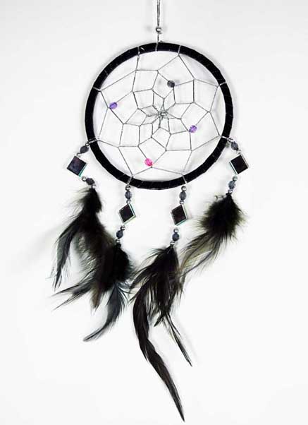 Dream Catcher Black With Mirrors And Feathers 12cm 5093