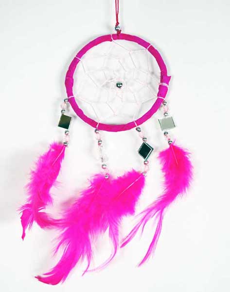 Dream Catcher Pink With Mirrors And Feathers 9cm 5094