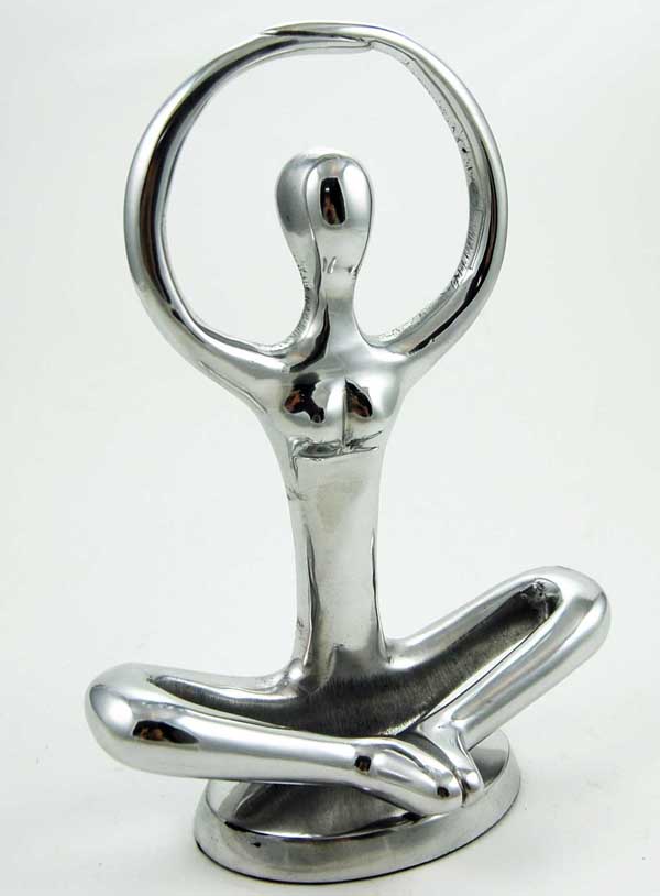 Figurine Yoga Sitting Hands Above Head Brass Silver Coloured