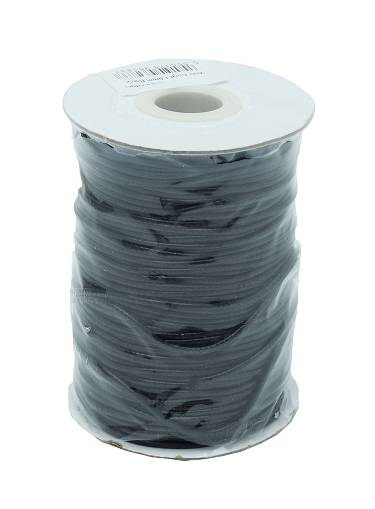 Wax Cord Black 1.5mm 100 Metres