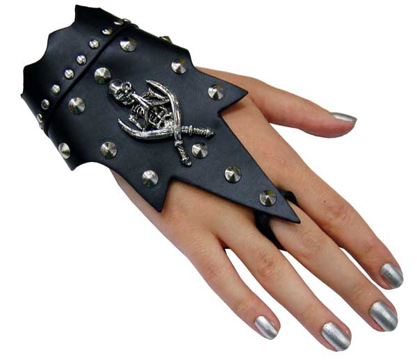Finger Bracelet Black Reaper Leather Look With Studs L*MORE INFO