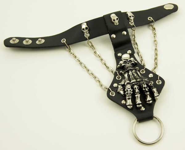 Finger Bracelet Black Skull Hand With Chains Leather L*MORE INFO