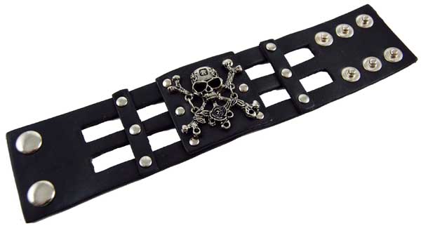 Bracelet Black Skull With Rose Leather Look